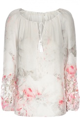 Шелковая блуза с вырезом-лодочка и перфорацией Elie Tahari