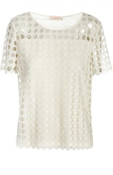 Льняная футболка с перфорацией и круглым вырезом Tory Burch