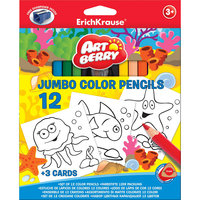 Цветные карандаши, 12цв., треугольн. с точилкой + 3 раскраски. Artberry Jumbo Erich Krause