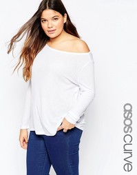 Свободный лонгслив в рубчик с открытыми плечами ASOS CURVE - Белый