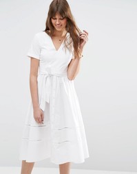 Хлопковое платье миди с отделкой лесенка ASOS - Белый
