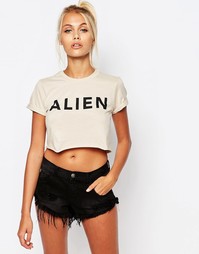 Укороченная футболка с принтом Alien Adolescent Clothing - Бежевый