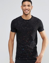 Облегающая черная футболка в разноцветную крапинку ASOS - Черный