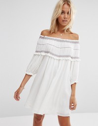 Платье с открытыми плечами и цветной отделкой ASOS - Белый