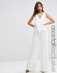 Комбинезон с каскадной драпировкой спереди ASOS TALL - Слоновая кость