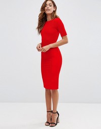 Структурированное облегающее платье в рубчик со швами ASOS - Красный