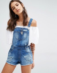 Рваный джинсовый комбинезон с шортами Missguided - Vintage