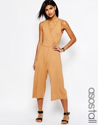 Трикотажный комбинезон без рукавов с запахом спереди ASOS TALL - Кэмел