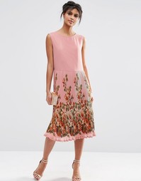 Платье миди со складками и принтом на юбке ASOS - Принт