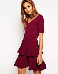 ASOS Skater Dress in Structured Knit with Double Layer - Розовый