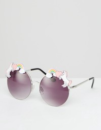 Круглые металлические солнцезащитные очки с единорогами ASOS