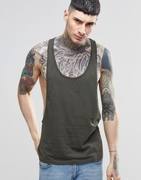ASOS Vest With Extreme Dropped Armhole And Racer Back In Khaki - Хаки