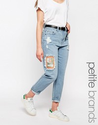 Waven Petite Aki Distressed Patchwork Boyfriend Jean