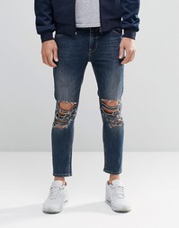 Синие укороченные рваные джинсы скинни ASOS - Умеренный синий