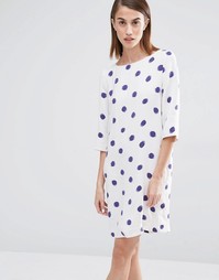 Selected Fria Spot Print 3/4 Sleeve Dress - Принт в синий горошек