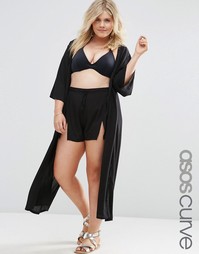 Пляжное кимоно макси с разрезом сбоку ASOS CURVE - Черный