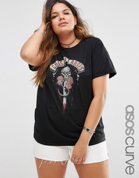 Футболка бойфренда с принтом ASOS CURVE Guns &amp; Roses - Черный