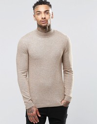 Облегающий хлопковый джемпер с высоким воротом ASOS - Mustard twist