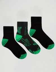 Набор из 3 пар носков с принтом кактусов ASOS - Черный