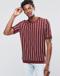 Вязаная футболка в тонкую полоску ASOS - Burgundy