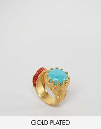 Броское кольцо с бирюзовым и красным камнями Ottoman Hands - Золотой