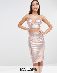 Укороченный топ цвета металлик Club L - Rosegold metallic