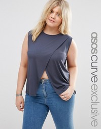 Топ без рукавов с запахом спереди ASOS CURVE - Угольный