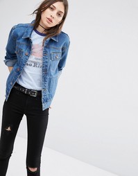 Умеренно выбеленная синяя джинсовая куртка с ремешком сзади ASOS