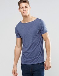 Синяя меланжевая футболка с вырезом лодочкой ASOS - Pitch blue marl