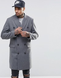 Двубортное полушерстяное пальто в крапинку ASOS - Светло-серый
