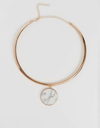 Ожерелье с круглой мраморной подвеской Monki - Золотой
