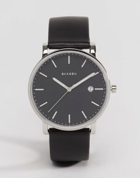 40 мм кварцевые часы с черным кожаным ремешком Skagen Hagen - Черный