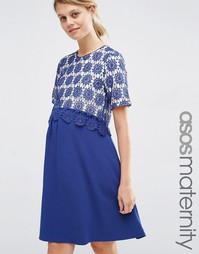 Кружевное двухслойное платье-трапеция для беременных ASOS Maternity