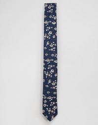 Noose &amp; Monkey Skinny Tie Floral In Cotton - Темно-синий