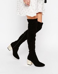 Черные ботфорты на каблуке металлик Public Desire Anita - Black mf