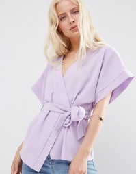 Блузка с запахом и поясом ASOS Obi - Сиреневый