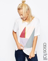 Свободная футболка в рубчик с принтом колор блок ASOS TALL - Белый