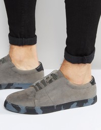 ASOS Trainers in Grey With Concealed Laces and Camo Sole - Серый