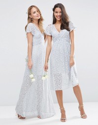 Кружевное платье макси с запахом и завязкой ASOS WEDDING - Нежно-серый