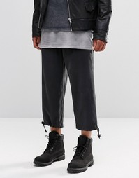 ASOS Cropped Straight Leg Slinky Drawstring Trousers In Washed Black