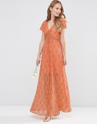 Кружевное платье макси с запахом и завязкой ASOS WEDDING - Оранжевый