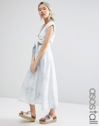 ASOS TALL Denim Look Wrap Midi Dress In Tie Dye - Синий