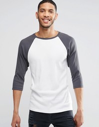 ASOS Rib Muscle 3/4 Sleeve T-Shirt With Contrast Raglan Sleeves