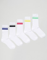 5 пар спортивных носков с полосками ASOS - Белый