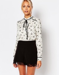 Полупрозрачная блузка с цветочным принтом и контрастной завязкой Fashi Fashion Union