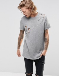 Серая потертая футболка из плотного трикотажа ASOS - Серый