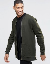 ASOS Longline Jersey Bomber Jacket With Side Zips - Хаки