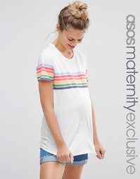 Футболка в радужную полоску для беременных ASOS Maternity - Белый