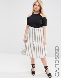 Полосатая юбка миди на пуговицах ASOS CURVE - Мульти