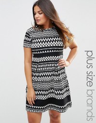 Praslin Plus Skater Dress In Mono Print With Contrast Band